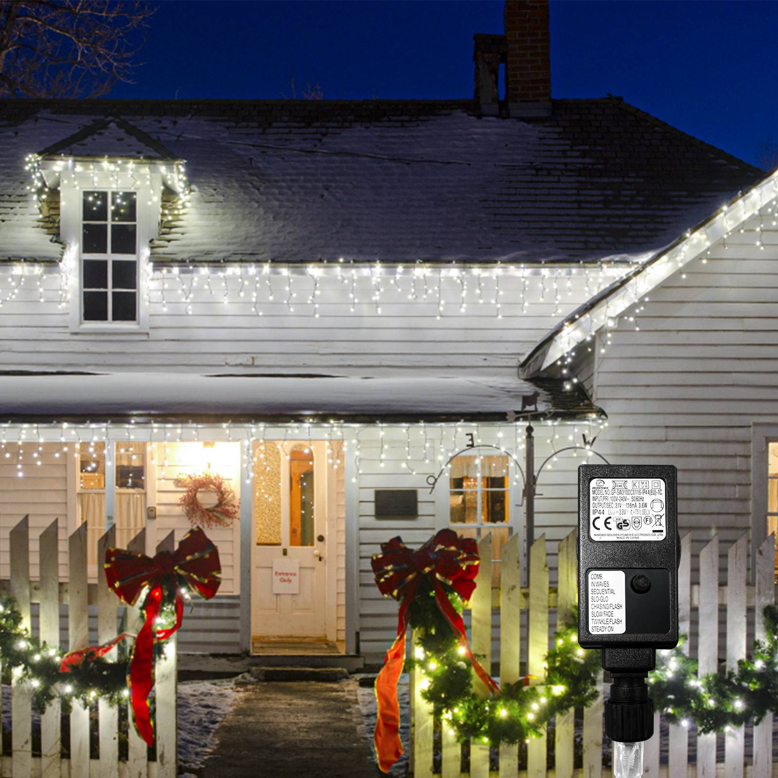 Lichterketten LED Lichtervorhang 400 LEDs Kaltweiß, 10 m, 31 V, IP44, 8 Modi, für Fenster und Balkon zu Weihnachten