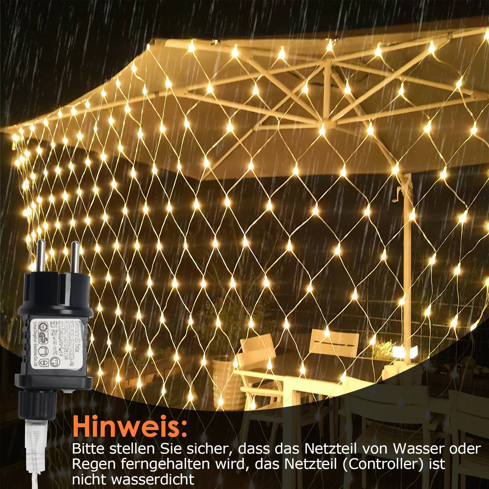 Lichterketten 200 LED Lichternetz 3×2 m Warmweiß 31V IP44 8 Modi mit Memory Weihnachtsbeleuchtung außen