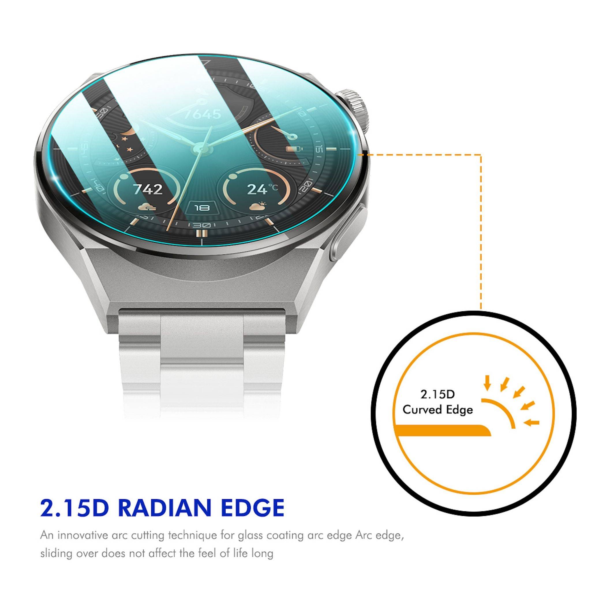 Produktgrafik einer Smartwatch mit Hervorhebung eines 