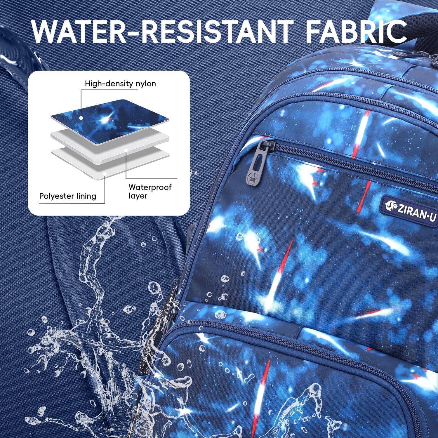 Wasserdichter Rucksack aus Stoff mit Nylon, wasserdichter Schicht und Polyesterauskleidung, der einen Wasserspitzer abweist.