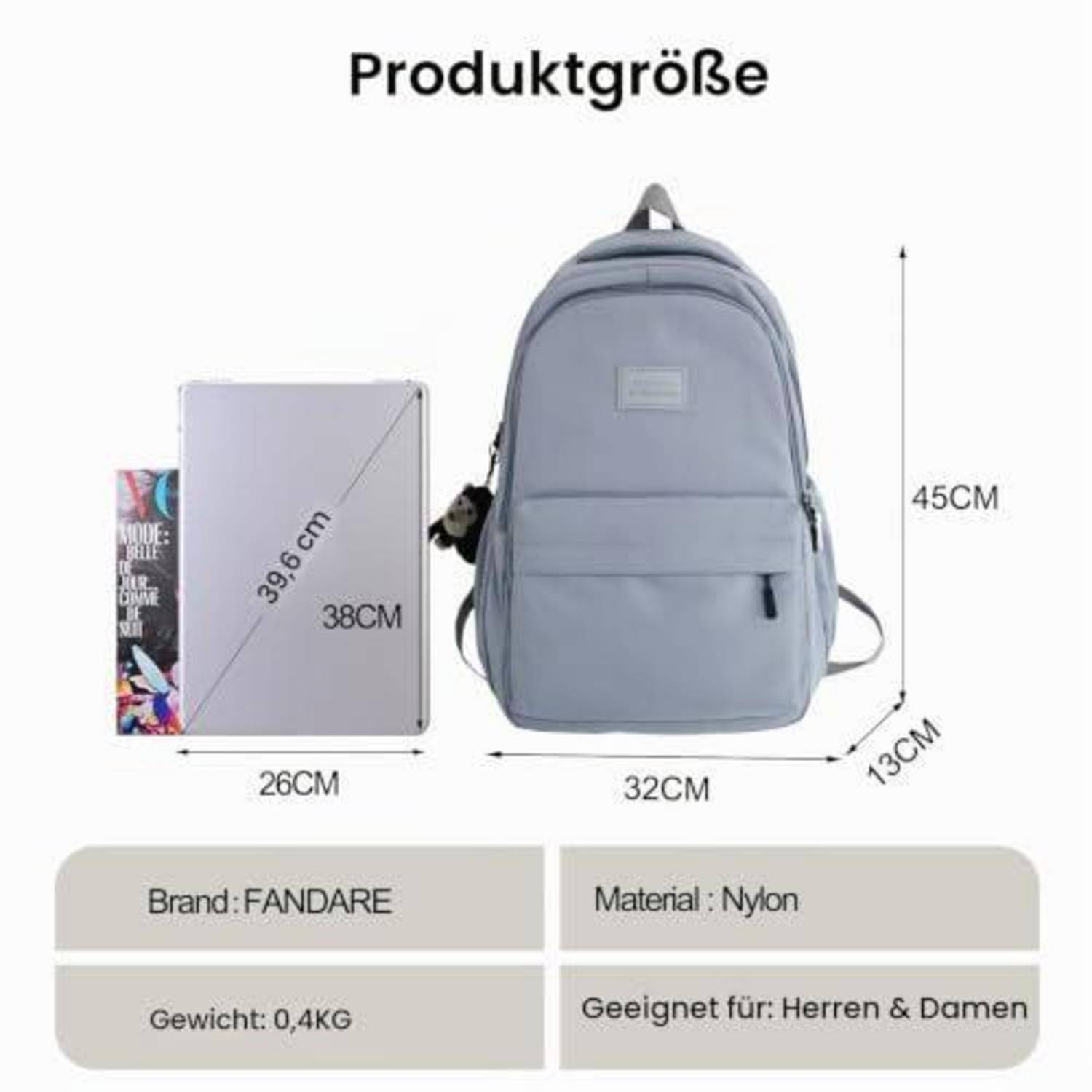 FANDARE Rucksack mit Laptopfach, wasserabweisend, blau
