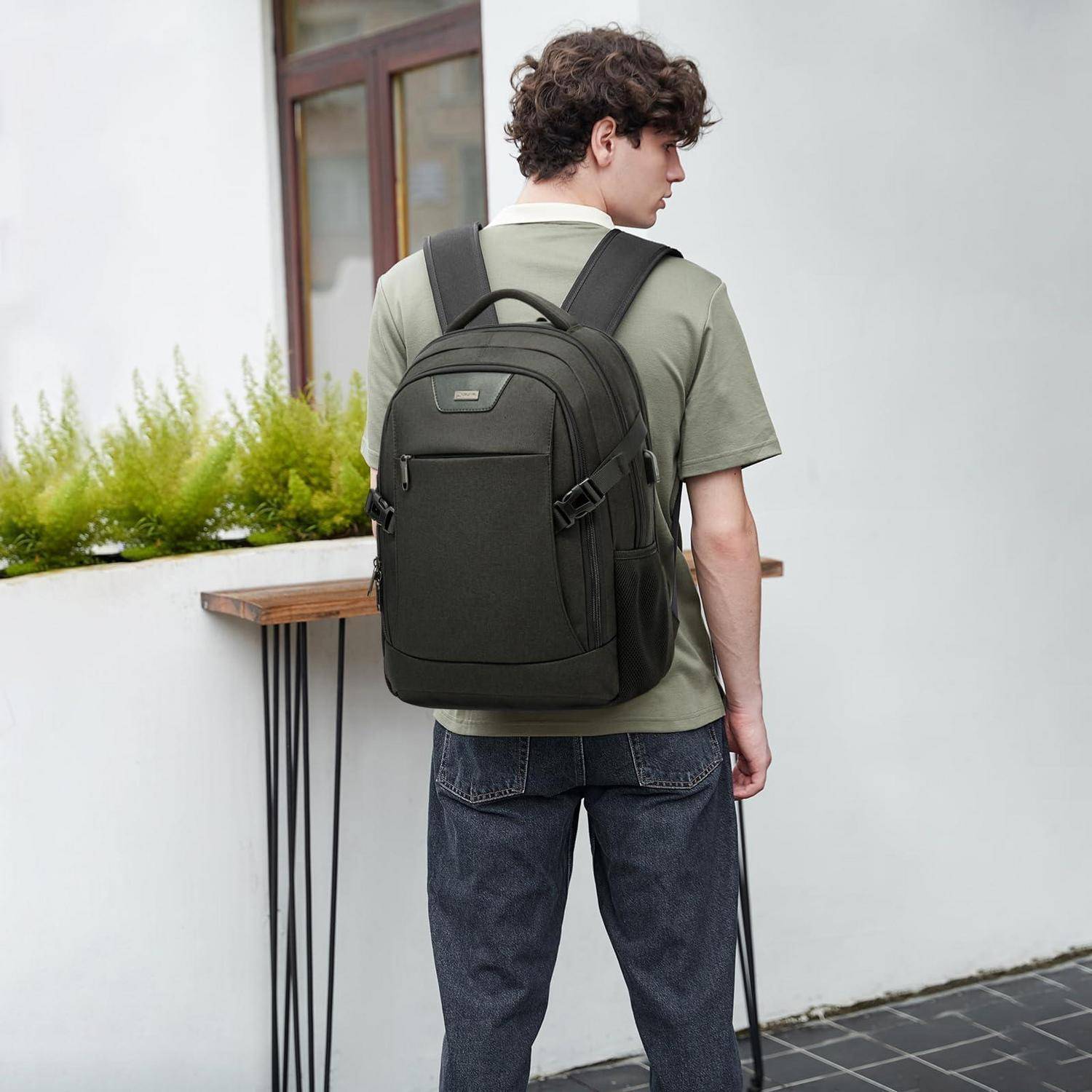 VINBAGGE Rucksack wasserdicht 15,6 Zoll Laptop mit USB-Anschluss Schwarz