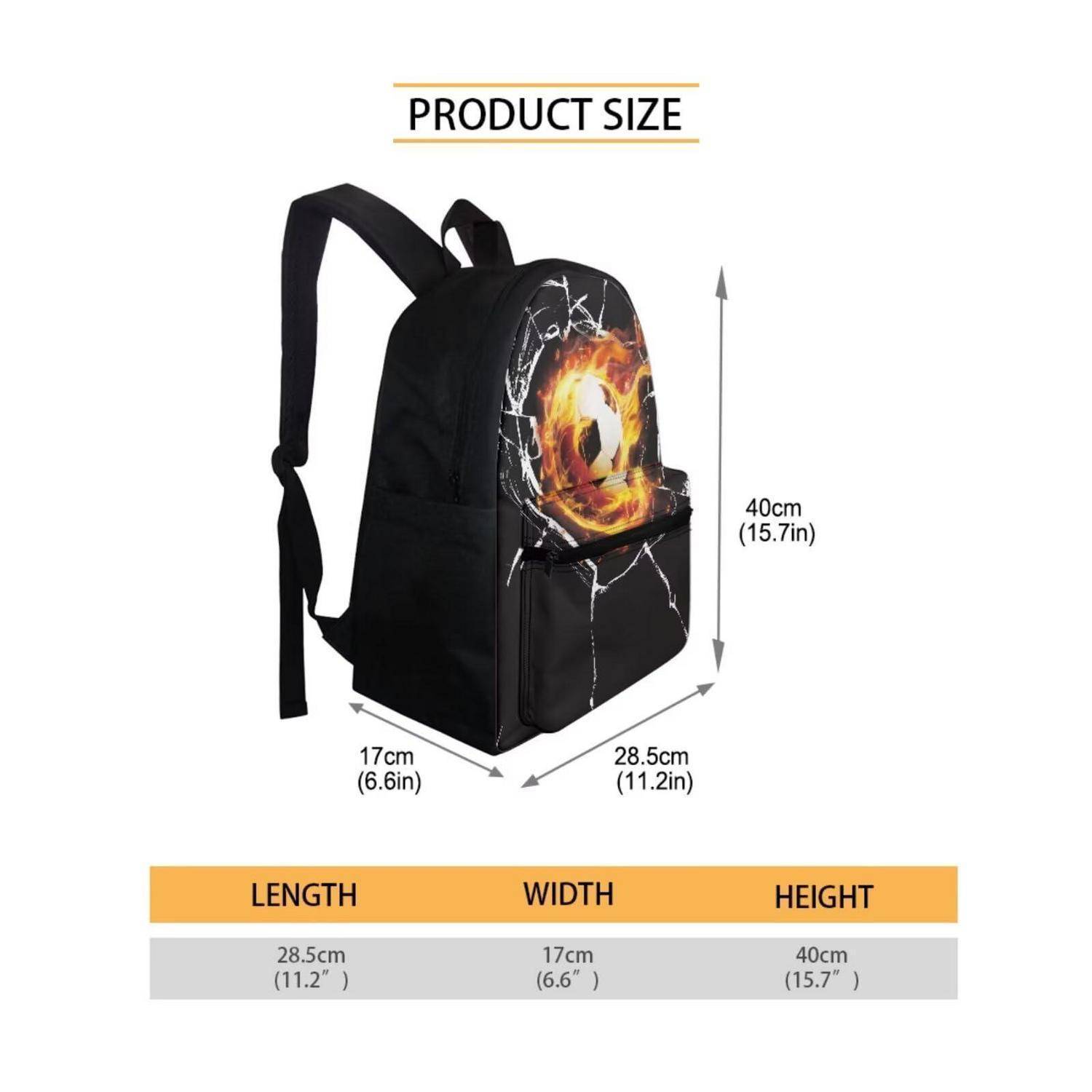 chaqlin Schultaschen-Set 3-teilig Jungen Mädchen Flamme Fußball Rucksack Lunchbox Federmäppchen