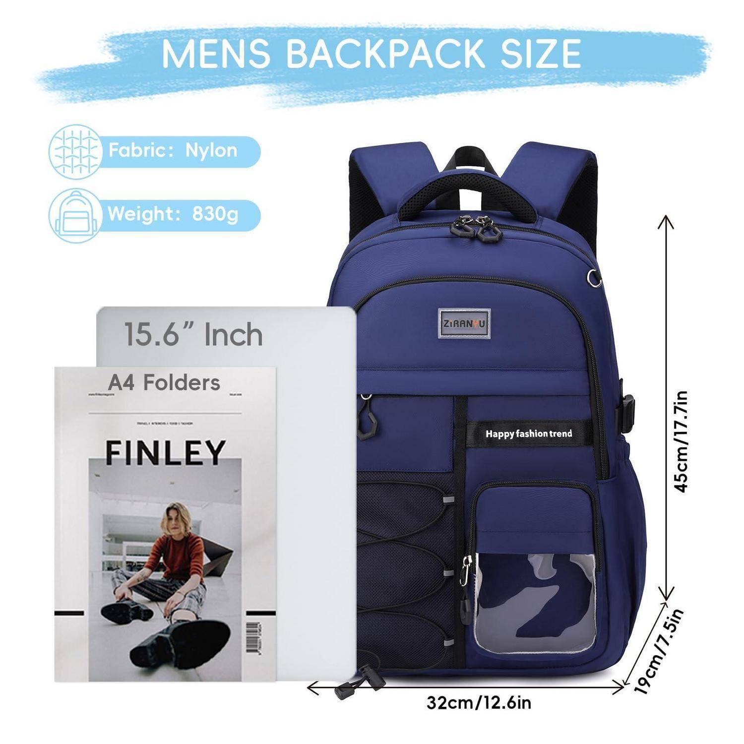 Tanou Schulrucksack 28L Jungen Marineblau mit Gepäckgurt