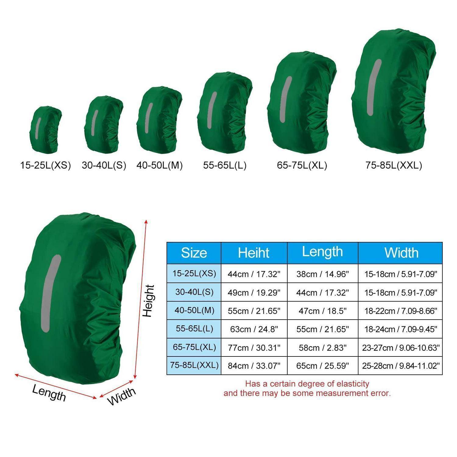 Rucksack Regenhülle XS Dunkelgrün 15-25L Reflektoren