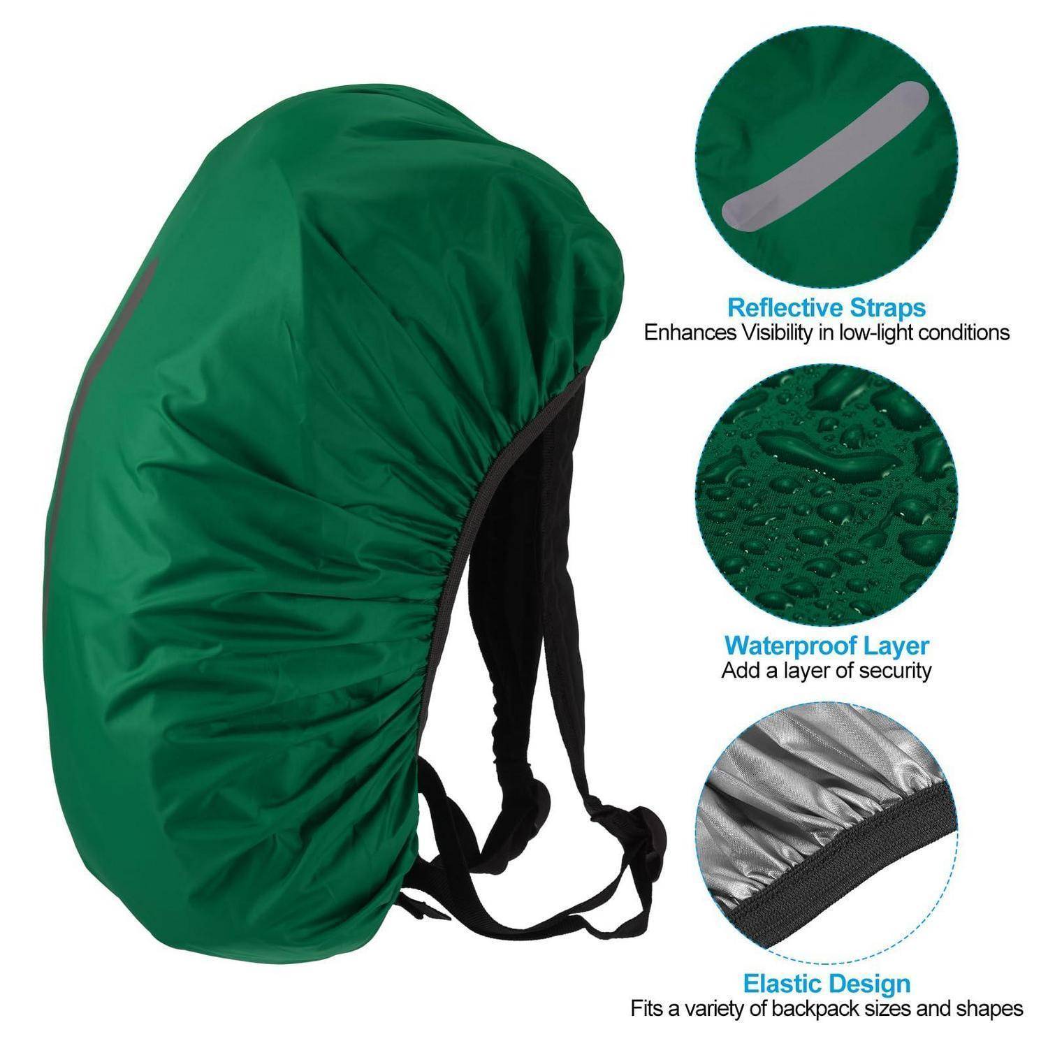 Rucksack Regenhülle XS Dunkelgrün 15-25L Reflektoren