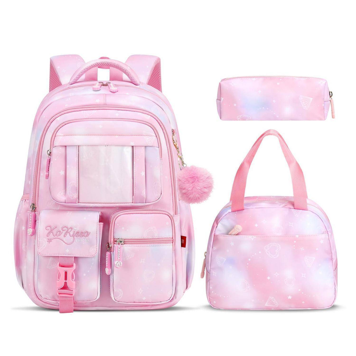 Tanou Schulrucksack Set 3-teilig Mädchen Rosa atmungsaktiv H-Schnalle