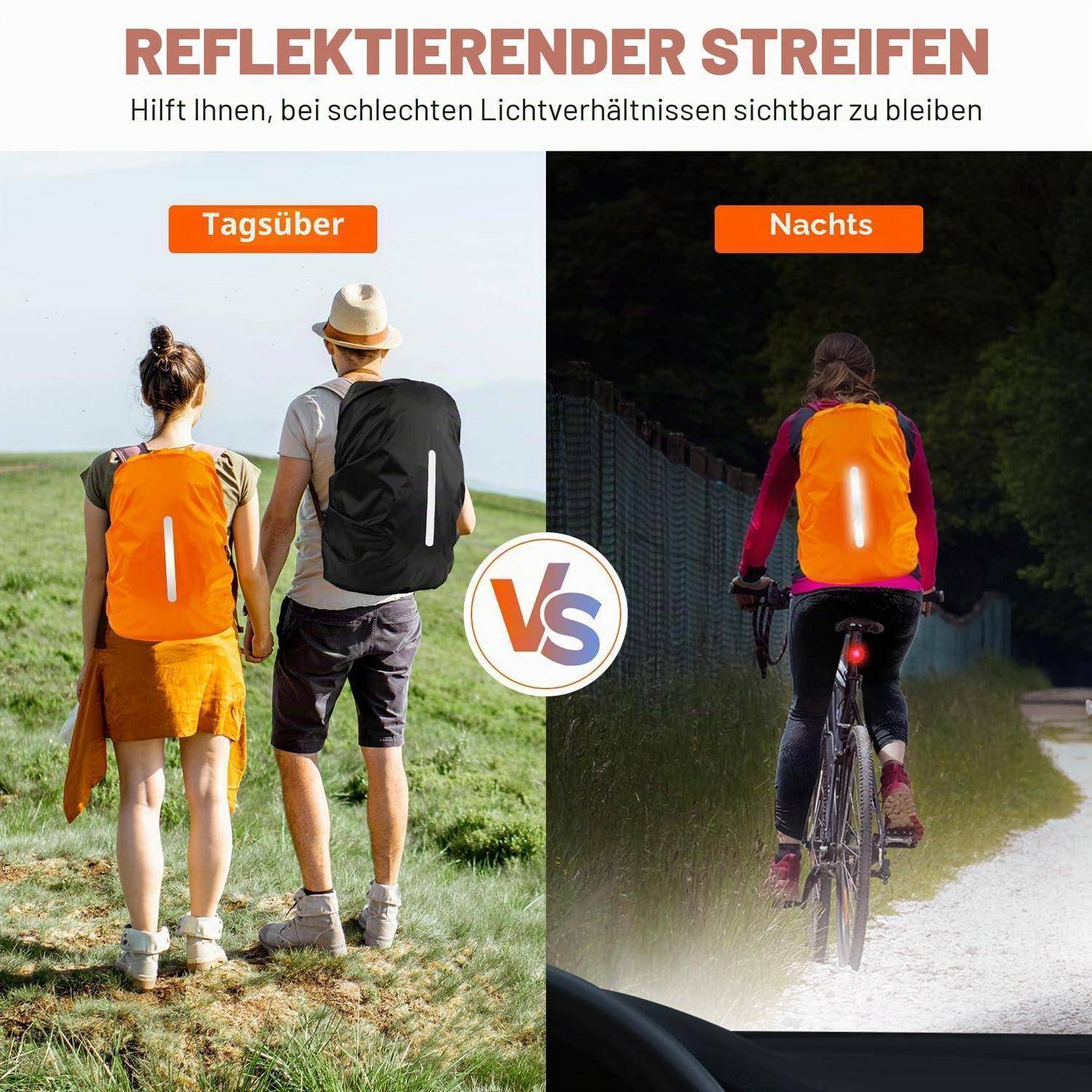 LAMA 2er Set Regenhülle Rucksack 45-55L Schwarz Orange Reflektierend Wasserdicht