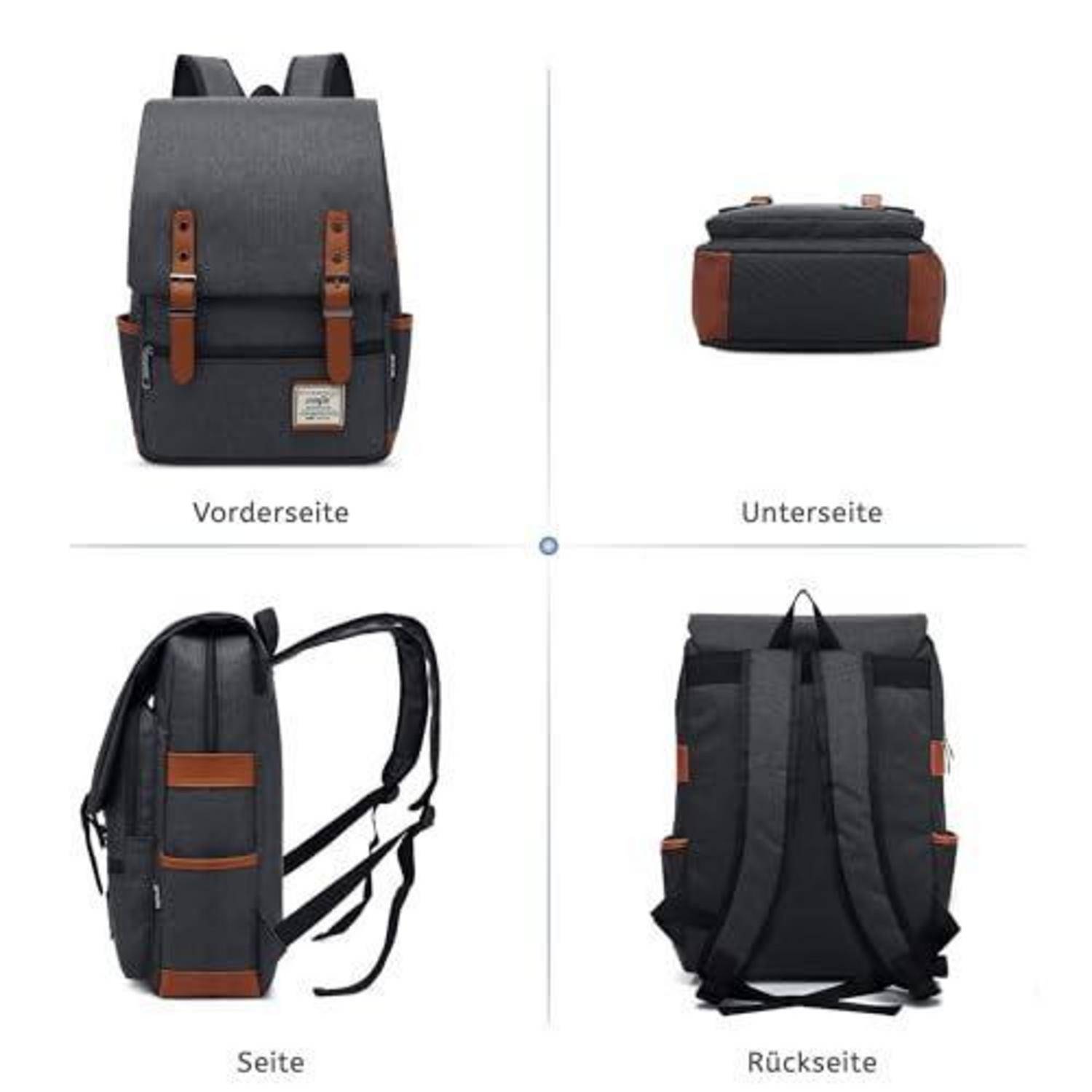 Herren Rucksack Damen Rucksack 14 Zoll Laptop Schulrucksack Dunkelgrau Wasserdicht Polyester