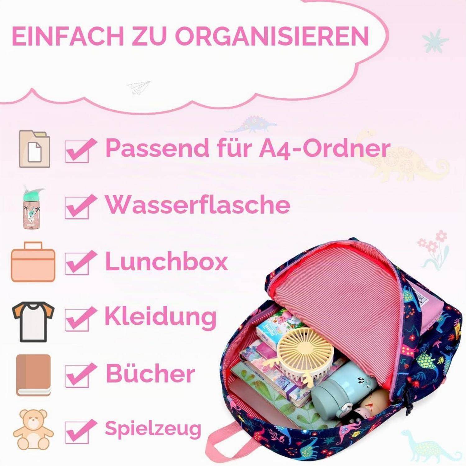 VASCHY Kinderrucksack Dinosaurier Violett Wasserdicht Vorschule Kindergarten