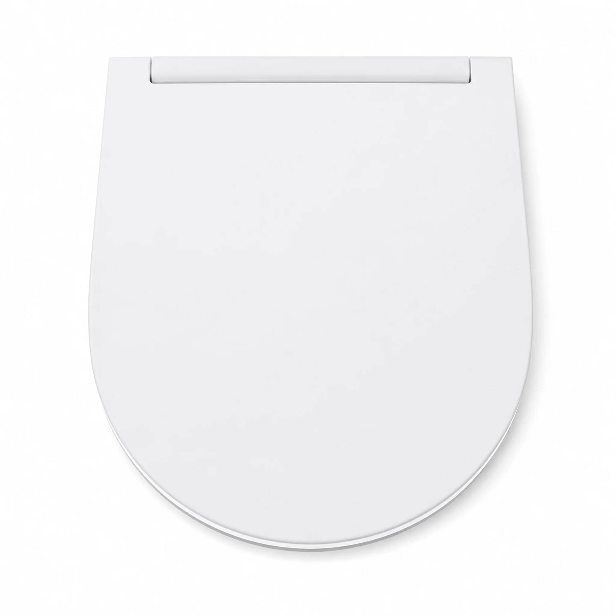 Weißer Toilettensitz von oben auf einfachem Hintergrund betrachtet.