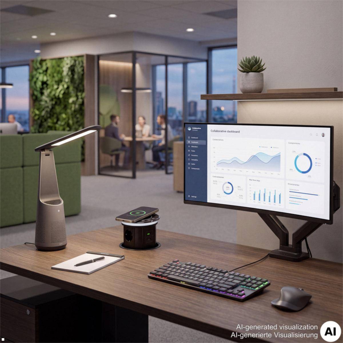 TecLines TVS012B versenkbare 3-fach Steckdose mit USB A/C und Qi Charger