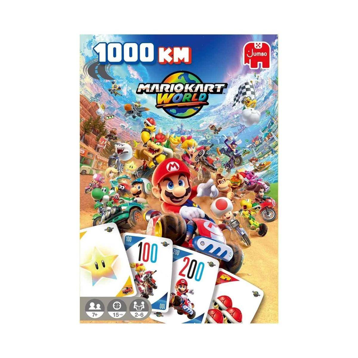 Mario Kart World Spielcover mit Mario, der unter vielen Charakteren rast, mit 