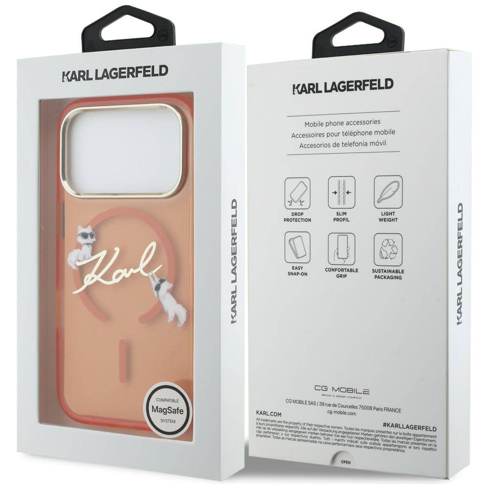 KARL LAGERFELD iPhone-Case-Verpackung mit einem rosa MagSafe-kompatiblen Case mit „Karl