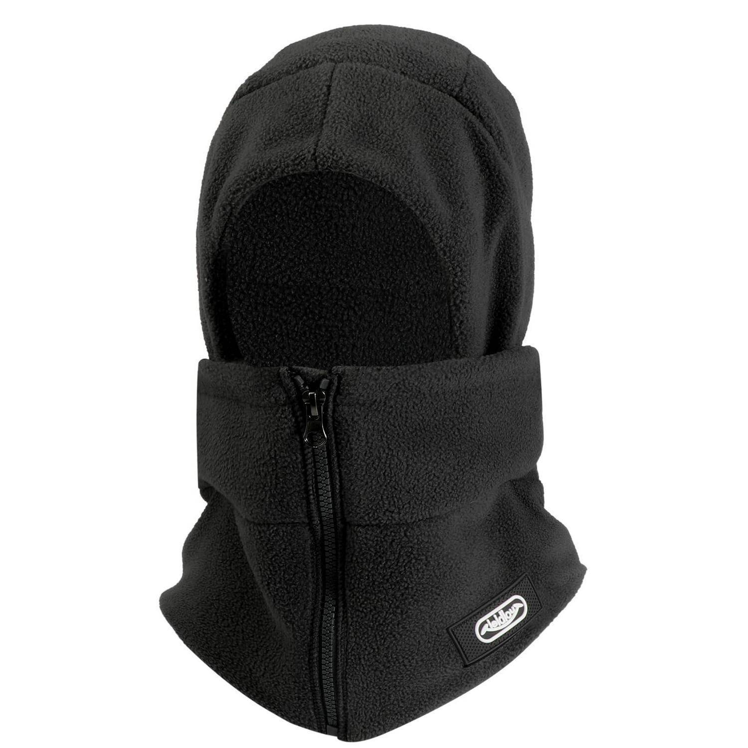 Schwarzes Fleece-Sturmhaube mit vollständiger Gesichtsöffnung und Frontreißverschluss für Kälteschutz.