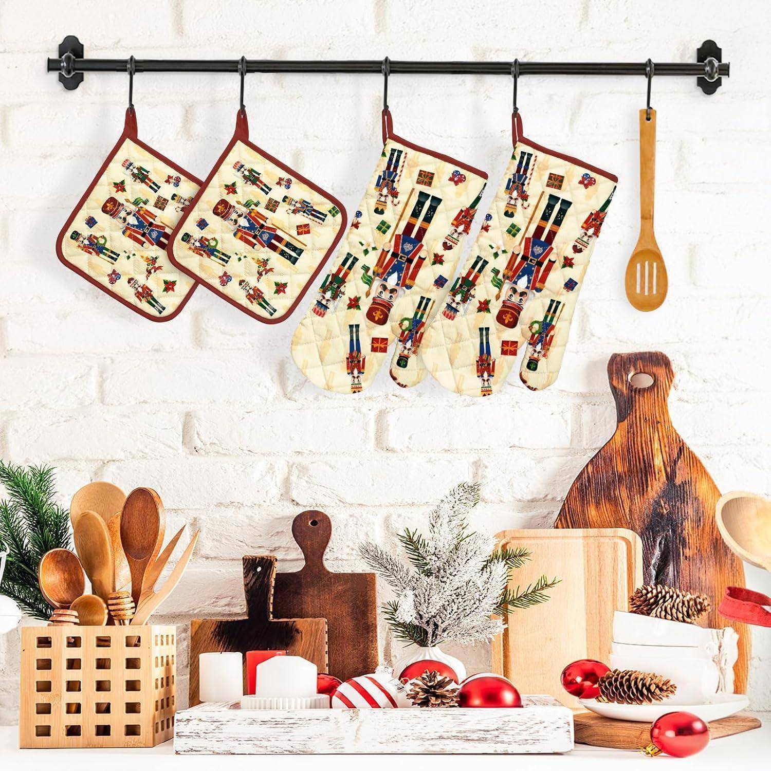 Weihnachten Nussknacker Ofenhandschuh & Topflappen 4er-Set Baumwolle