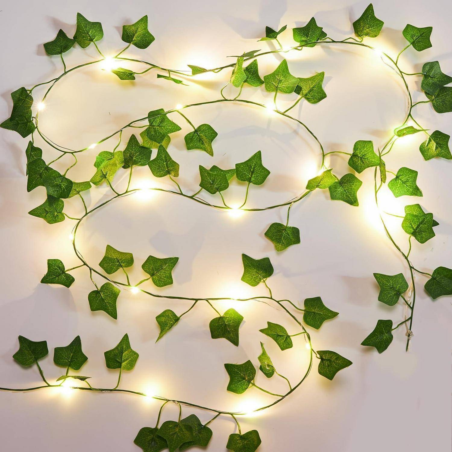 Künstliche Efeugirlande mit 40 LEDs, 4m, IP65, batteriebetrieben