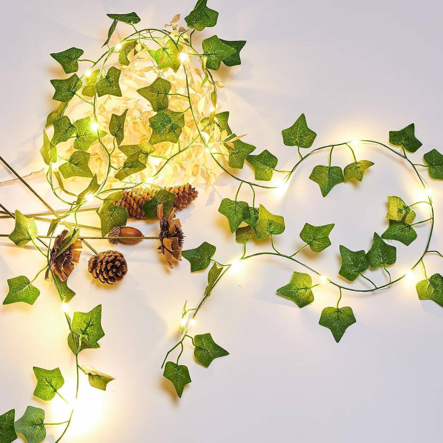 Künstliche Efeugirlande mit 40 LEDs, 4m, IP65, batteriebetrieben