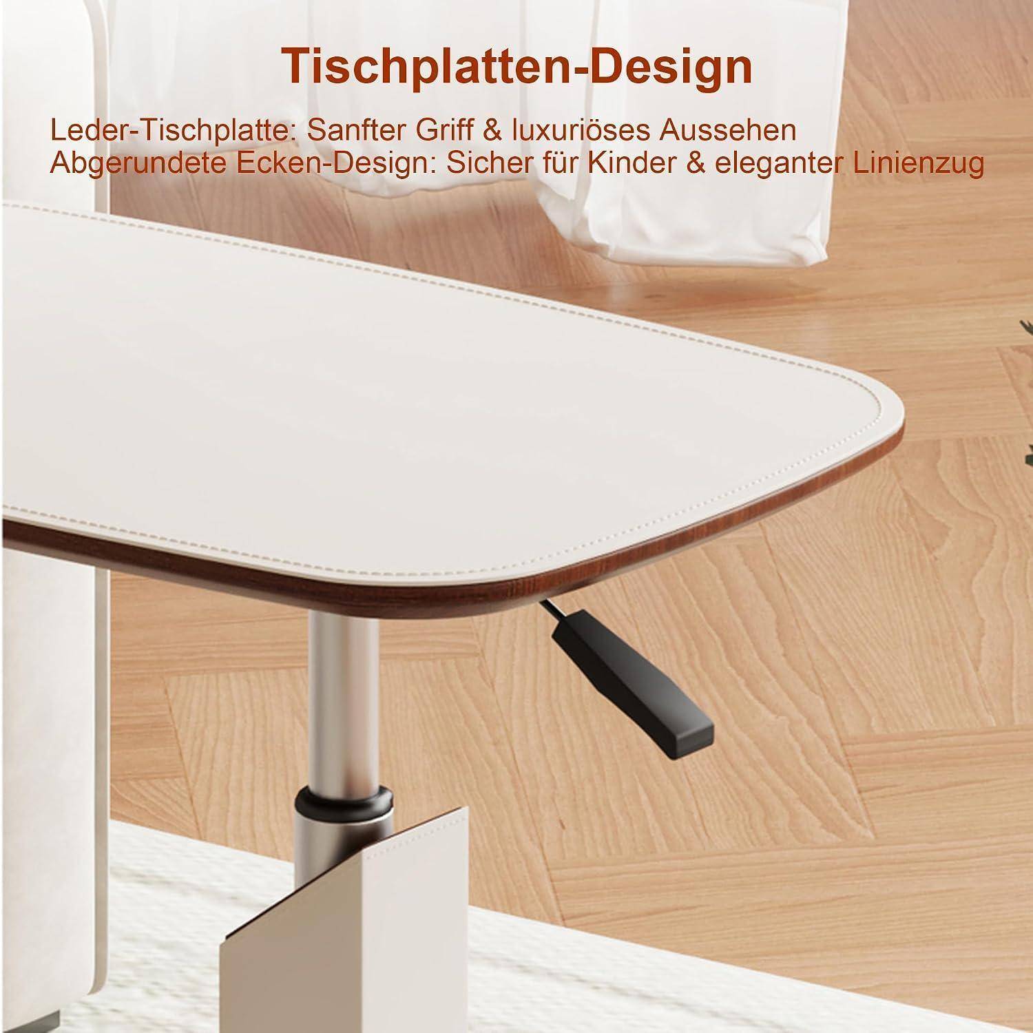 Höhenverstellbarer Beistelltisch mit Rollen & Pneumatik, C-Form, Schwarz