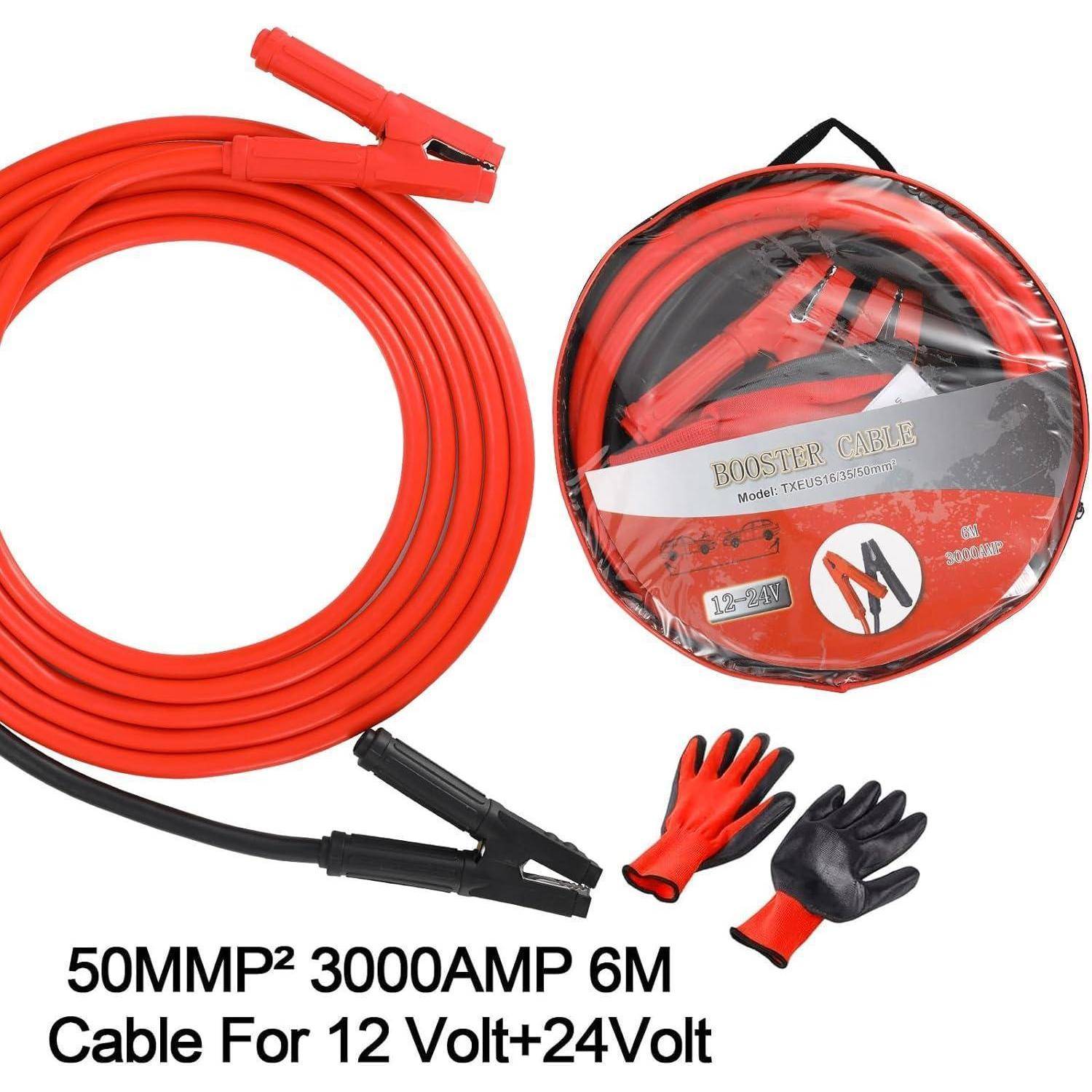 MAMIZO Starthilfekabel 6m 50mm² 3000A 12V/24V mit Handschuhen
