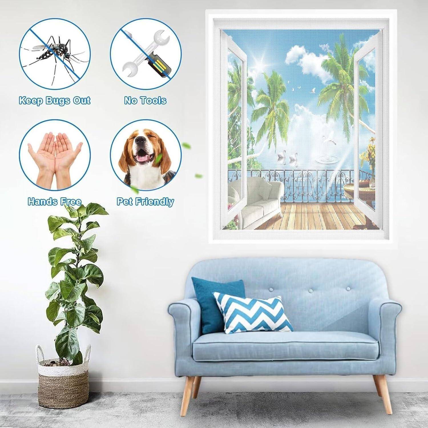 Fliegengitter Fenster 60x110cm Weiß Glasfasernetz mit Klettband