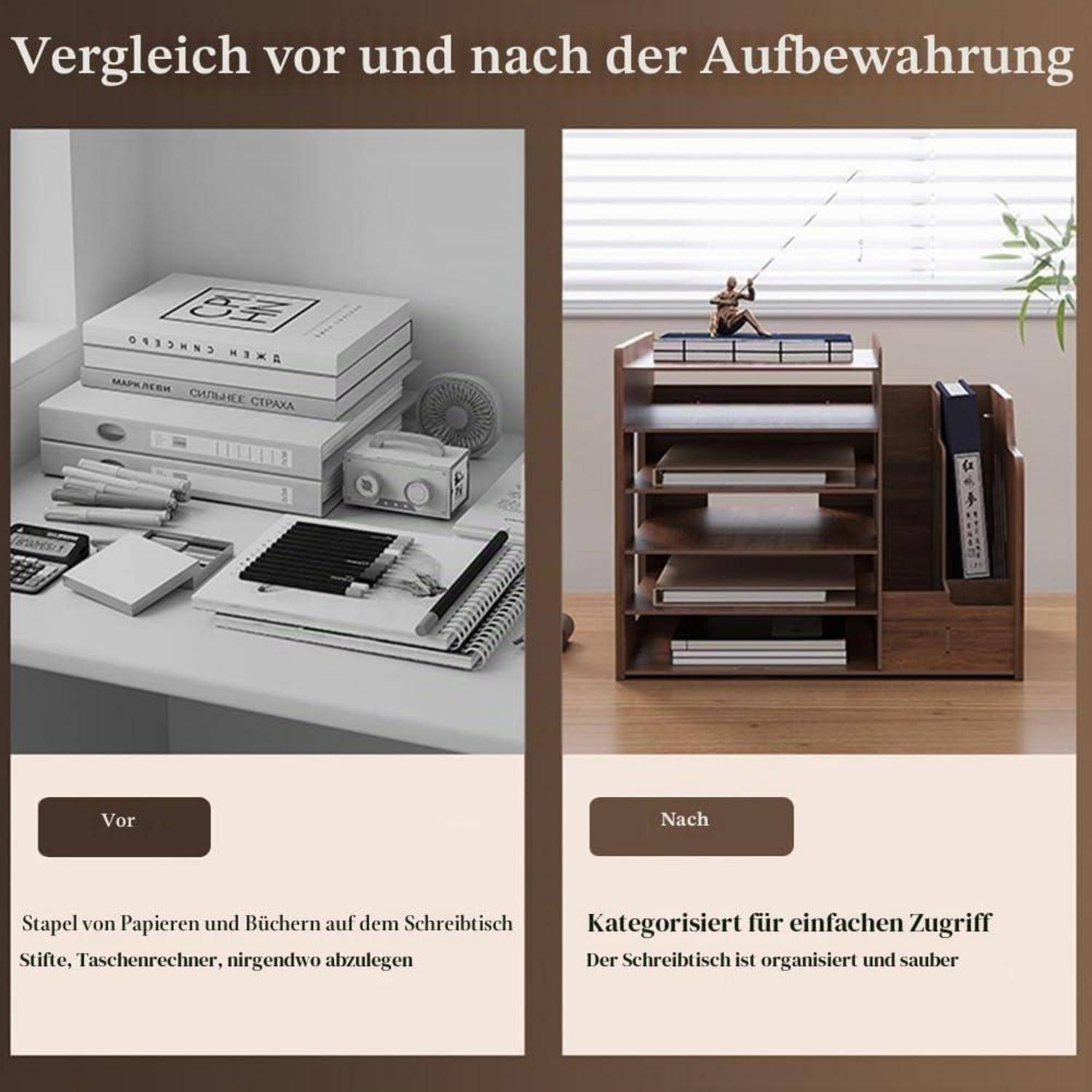 Schreibtisch-Organizer Holz Walnussholz A4 Dokumentensortierer