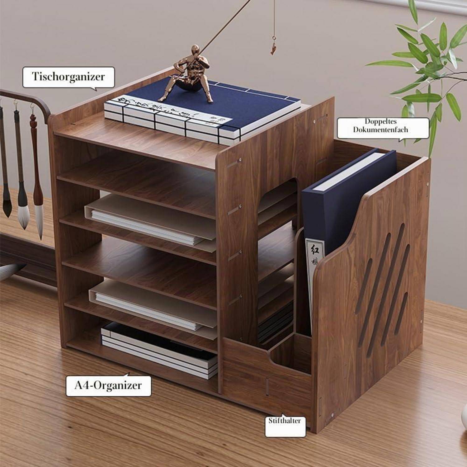 Schreibtisch-Organizer Holz Walnussholz A4 Dokumentensortierer
