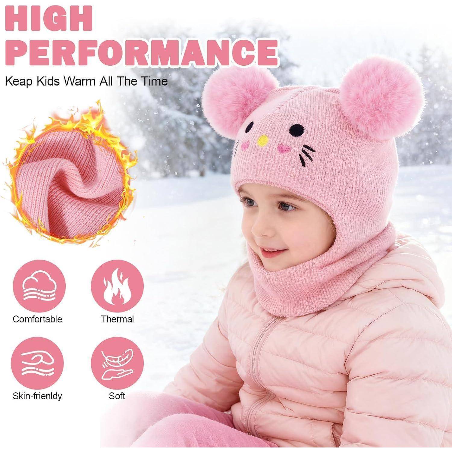 Kinder Wintermütze Sturmhaube 0.5-6 Jahre Rosa Winddicht Thermo Strickmütze