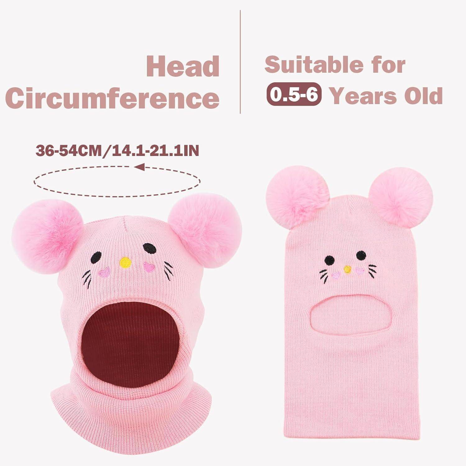 Kinder Wintermütze Sturmhaube 0.5-6 Jahre Rosa Winddicht Thermo Strickmütze