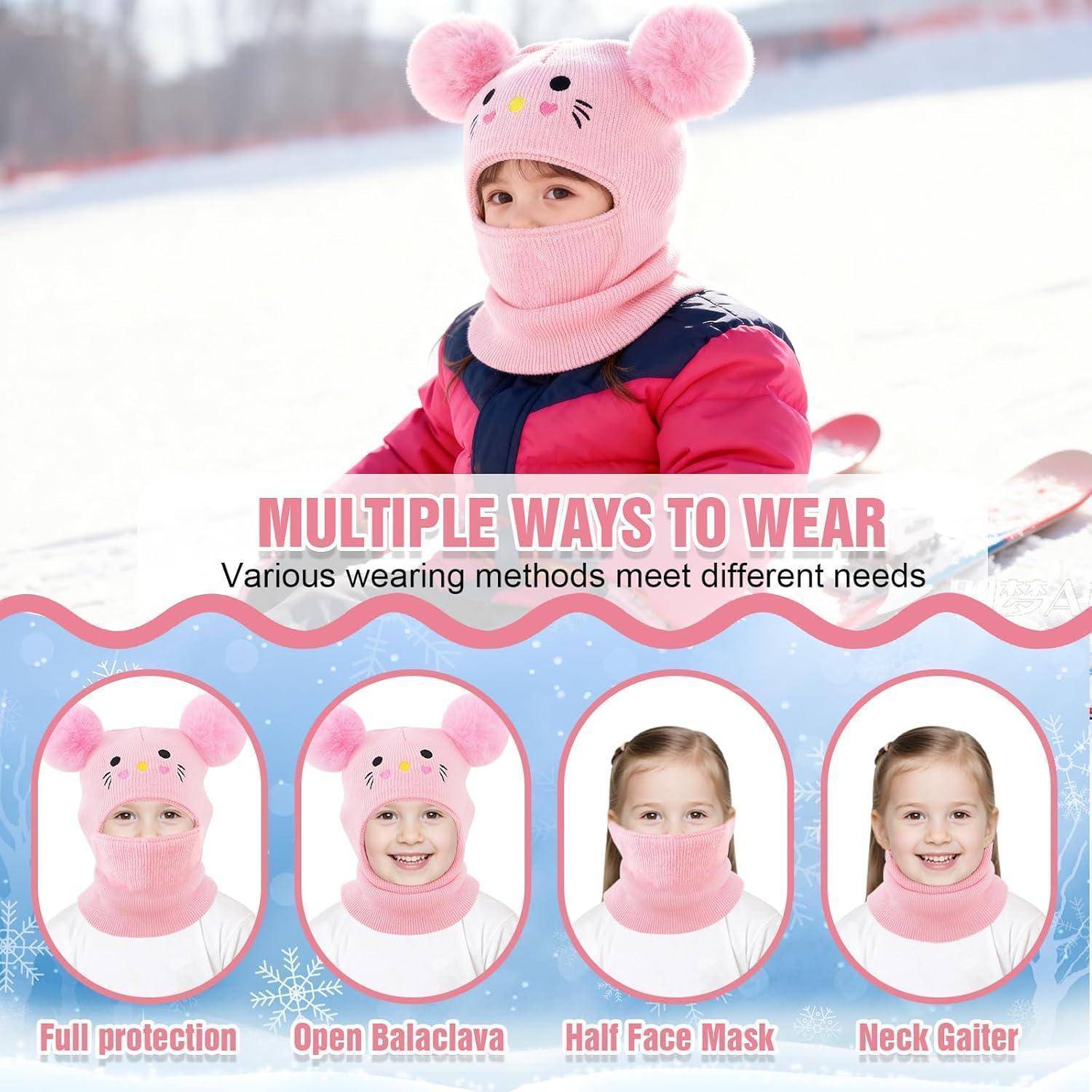 Kinder Wintermütze Sturmhaube 0.5-6 Jahre Rosa Winddicht Thermo Strickmütze