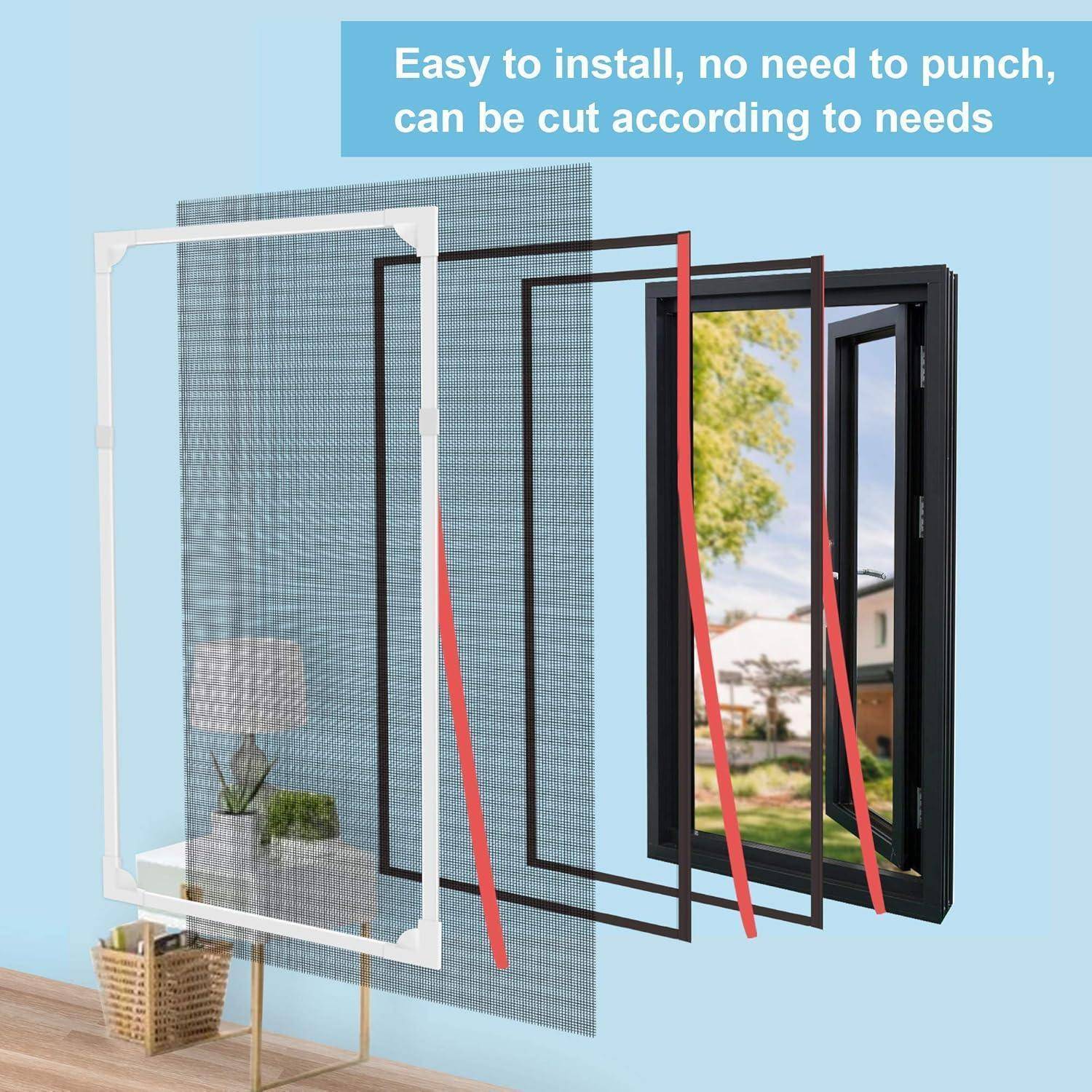 Gimars Fliegengitter Fenster 150x130 cm Magnet weiß zuschneidbar