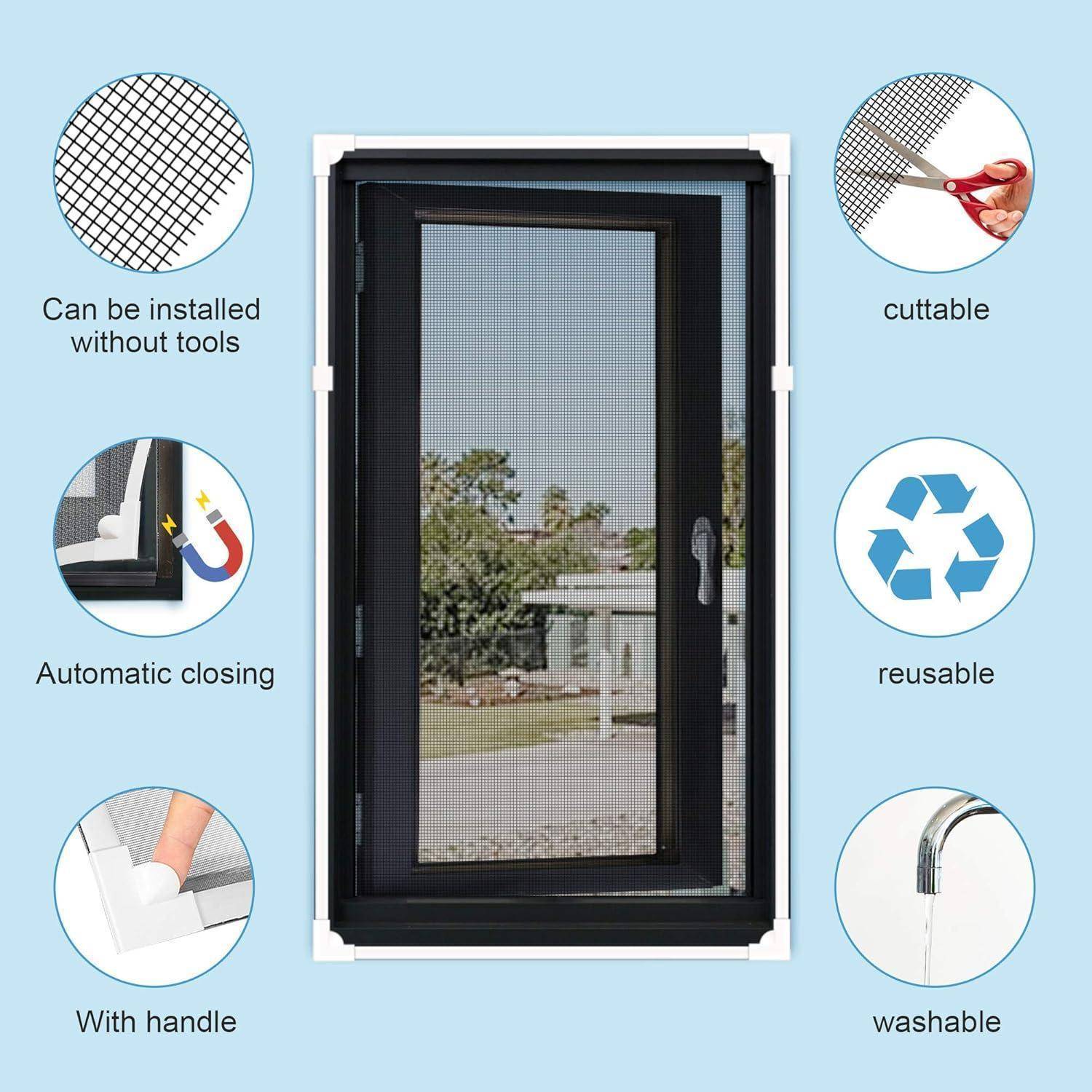 Gimars Fliegengitter Fenster 150x130 cm Magnet weiß zuschneidbar