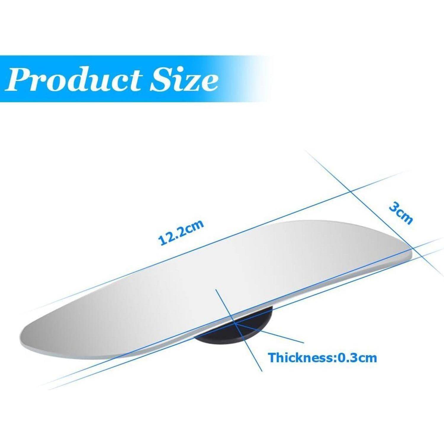 Produktgrößen-Diagramm einer schlanken ovalen Basis: 12,2 cm lang, 3 cm breit, 0,3 cm dick.