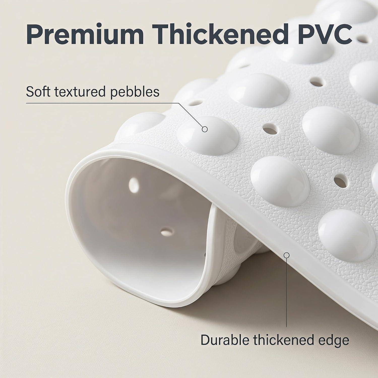 Weiße strukturierte PVC-Matte mit erhobenen Kieselsteinnoppen, mit der Kennzeichnung „Premium Verdicktes PVC