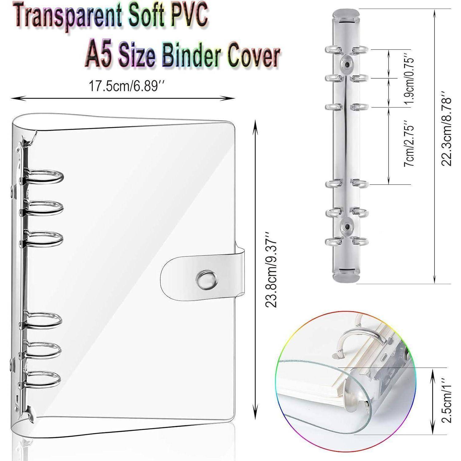 A5 Notizbuch Hülle transparent PVC mit 10 Loseblatt-Taschen