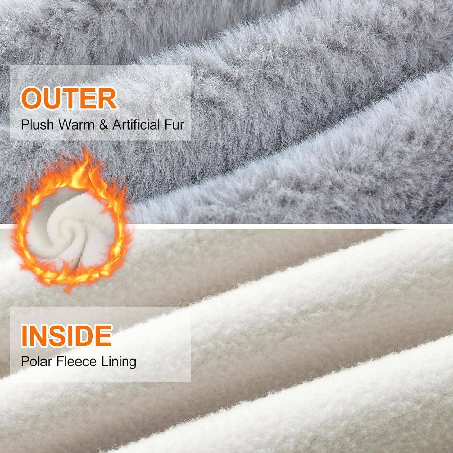 Vergleichsgrafik einer Jackenfütterung: Die Außenschicht ist 'Plüsch Warm & Kunstfell' und die Innenseite ist 'Polar Fleece Fütterung'.
