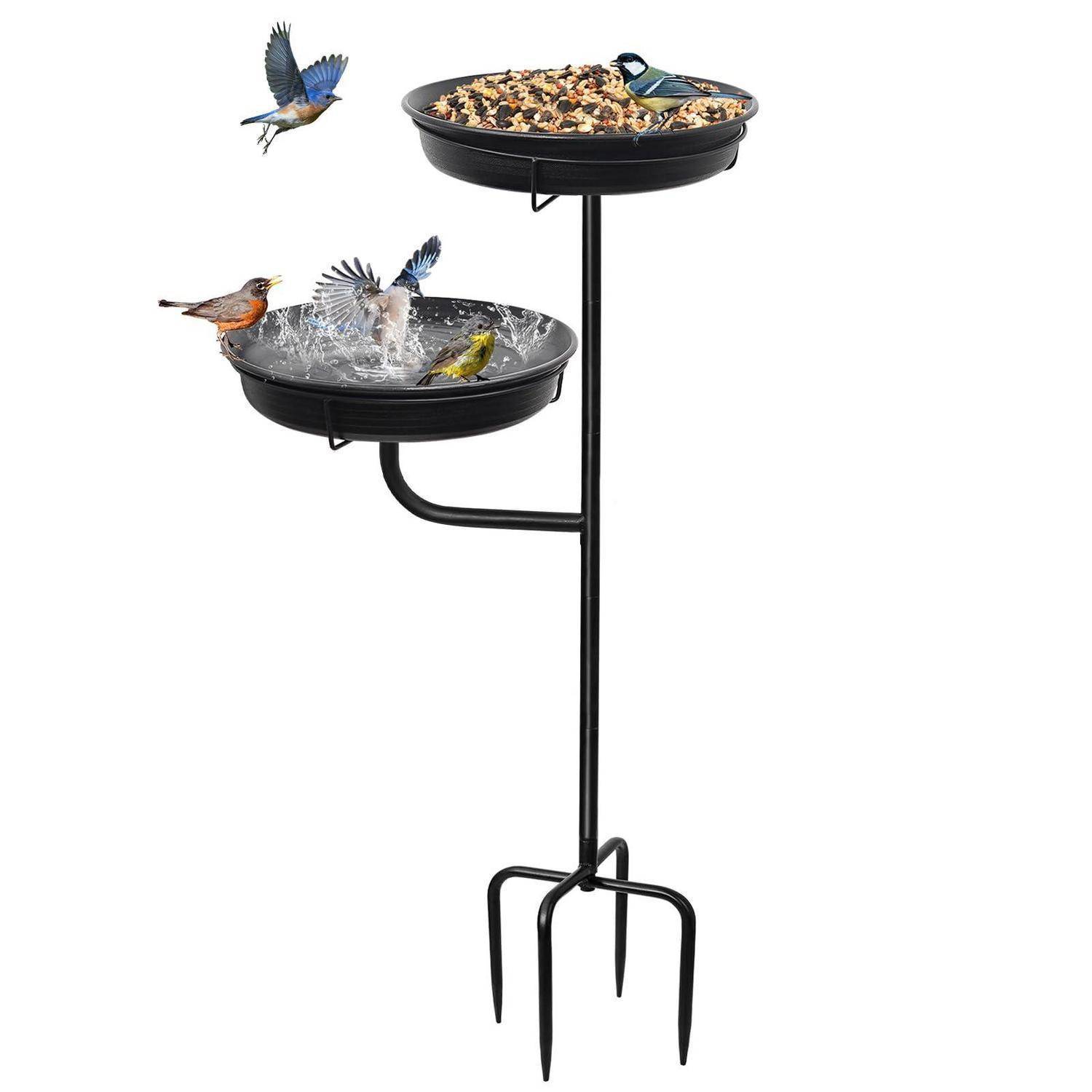 Vogeltränke 2-in-1 freistehend mit Futterschale Schwarz