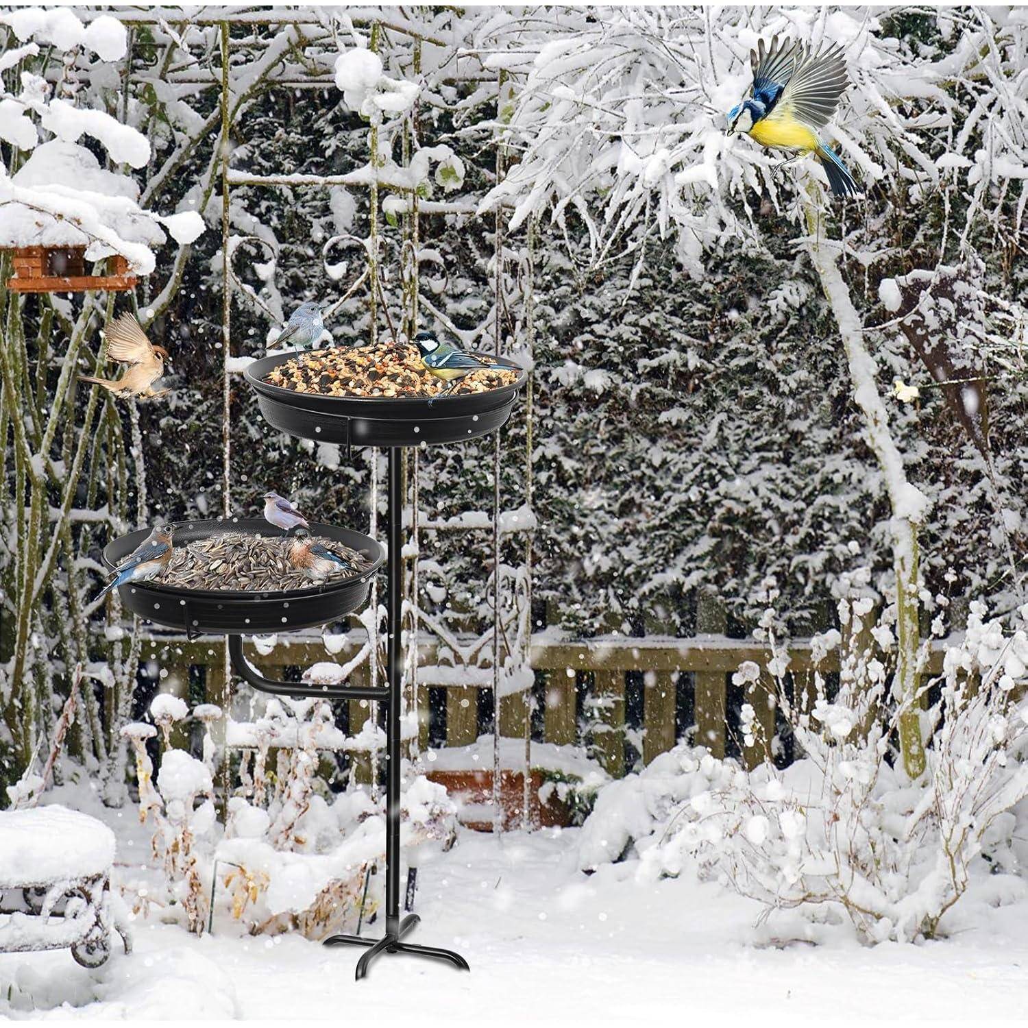 Vogeltränke 2-in-1 freistehend mit Futterschale Schwarz