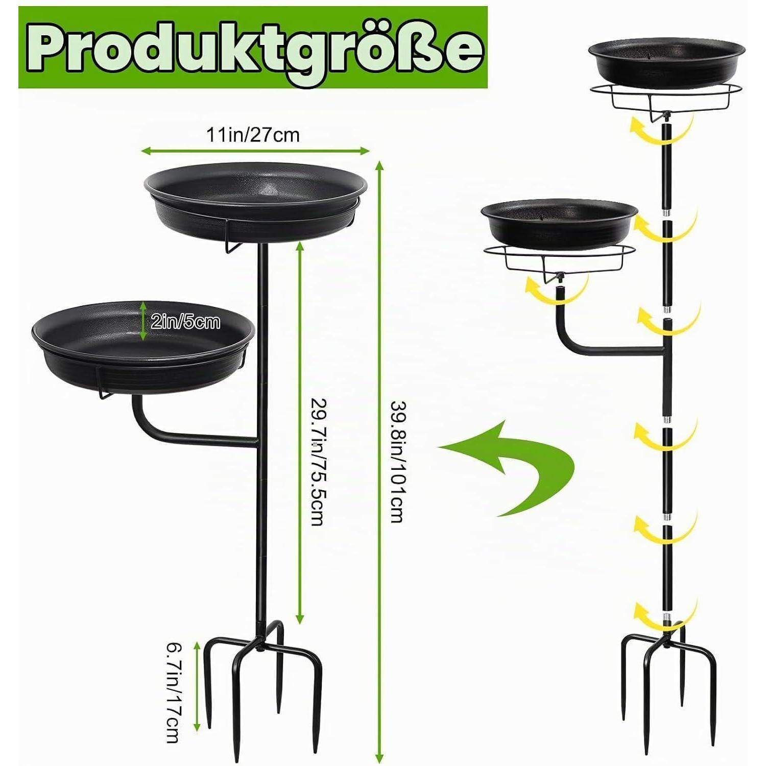Vogeltränke 2-in-1 freistehend mit Futterschale Schwarz