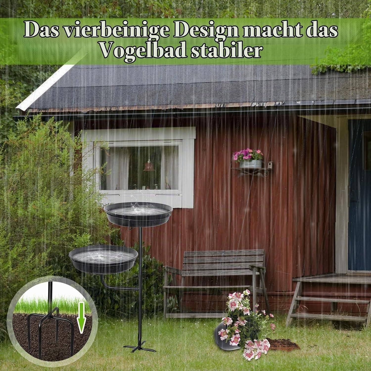 Vogeltränke 2-in-1 freistehend mit Futterschale Schwarz