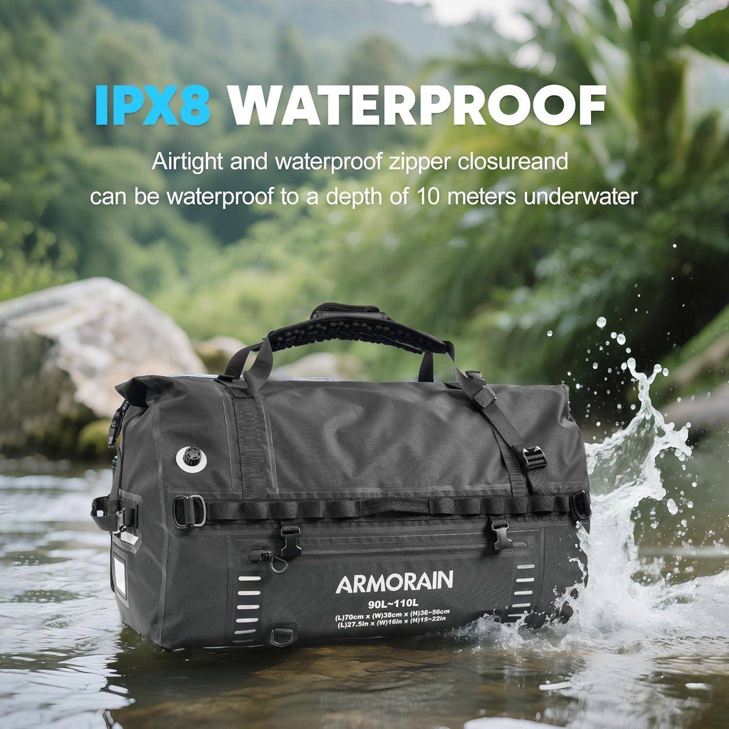 Wasserdichte Reisetasche 90L-110L mit Tragegurt und Befestigungsgurten