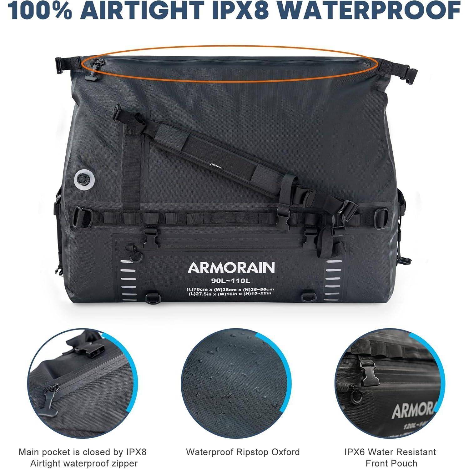 Wasserdichte Reisetasche 90L-110L mit Tragegurt und Befestigungsgurten