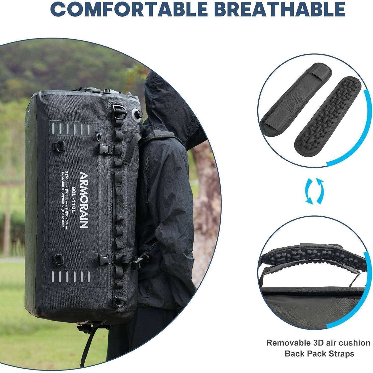 Wasserdichte Reisetasche 90L-110L mit Tragegurt und Befestigungsgurten
