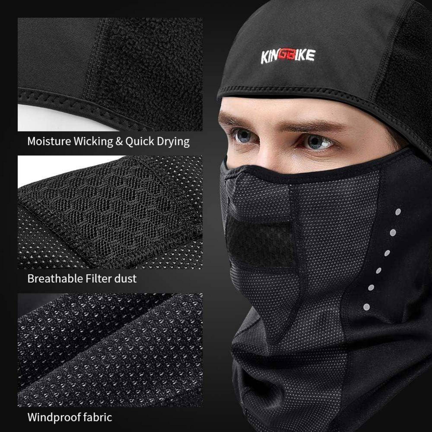 KINGBIKE Sturmhaube Motorrad Fahrrad Warm Winddicht Anti-Beschlag Brillenfreundlich