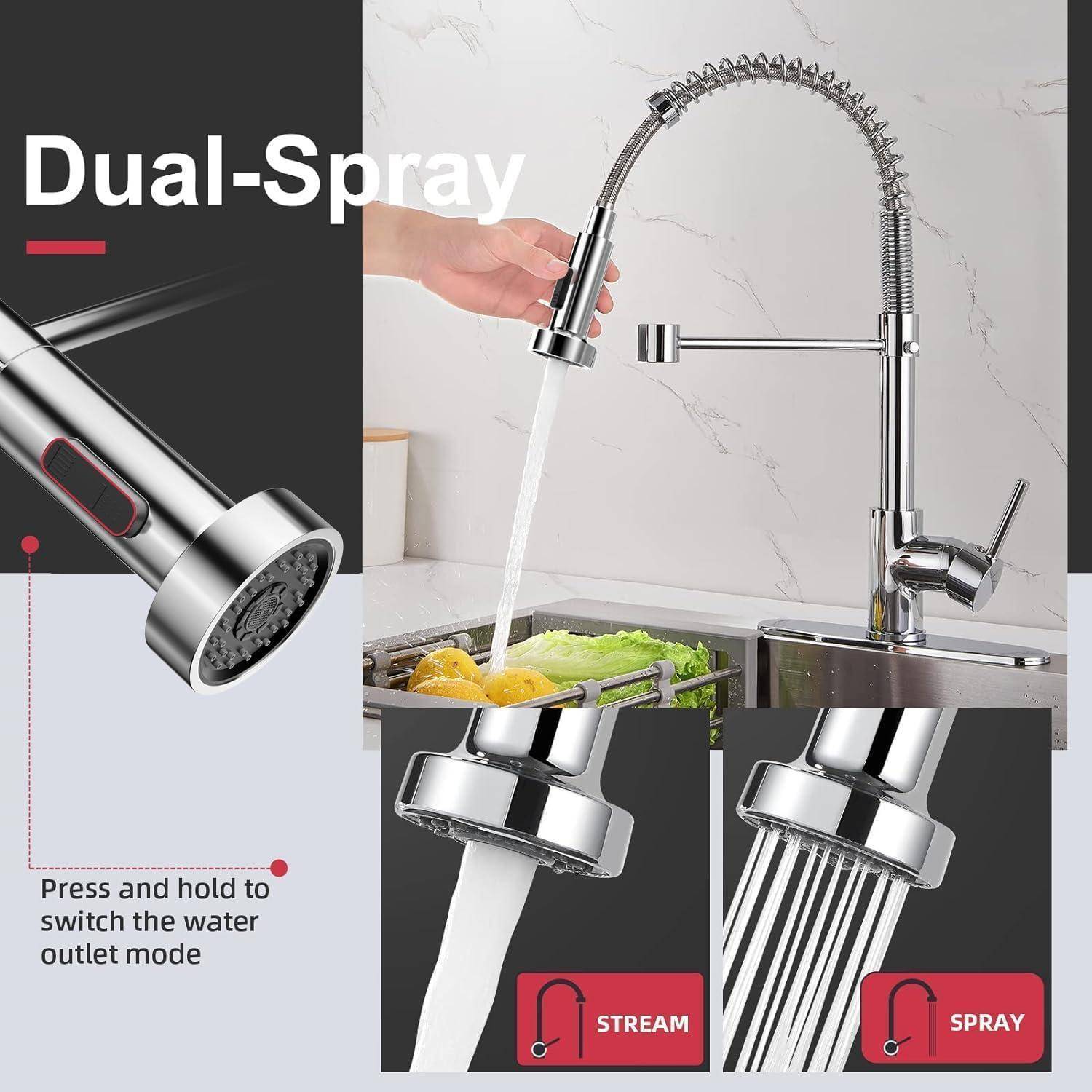 Küchenspüle Mixer Tap Chrom 360° schwenkbar Pull-Down 2 Sprühmodi Edelstahl