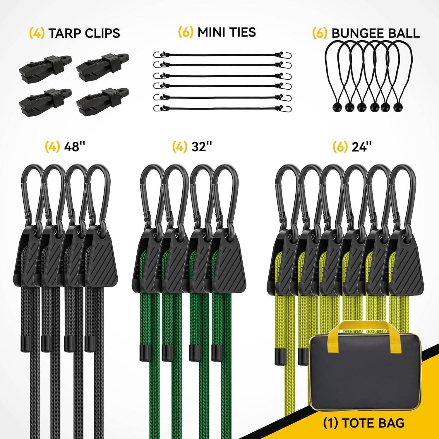 Spanngummi-Set 30-teilig mit Haken, Kugel & Clips