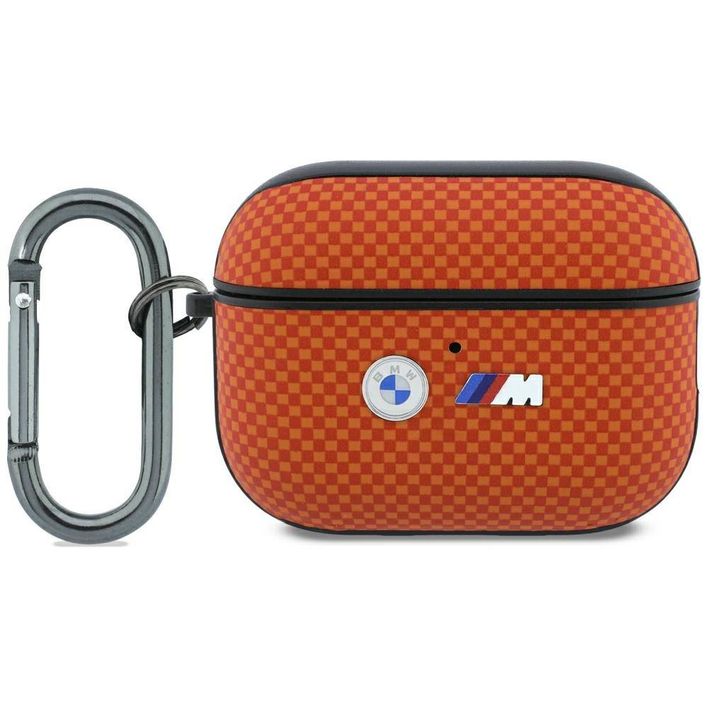 BMW Hülle AirPods Pro 3 Steppmuster Kevlar Logo Metall mit Karabiner orange