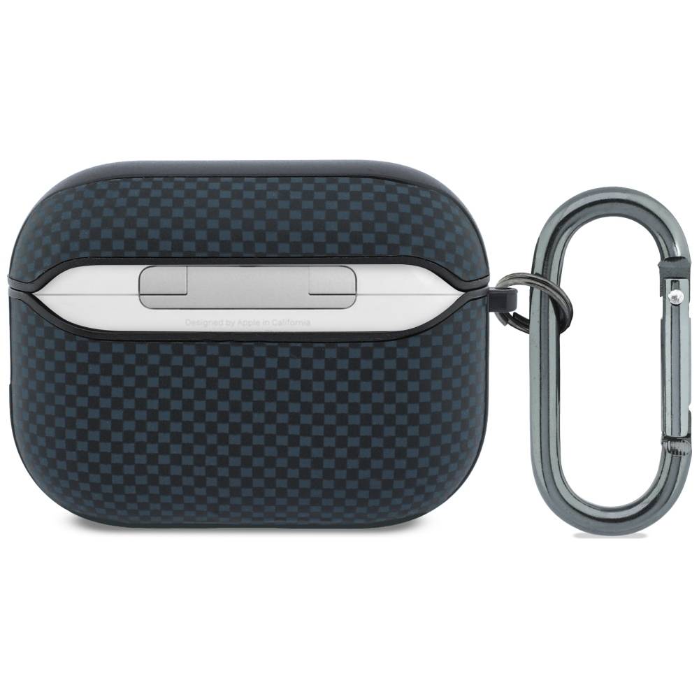 BMW Hülle AirPods Pro 3 Steppmuster Kevlar Logo Metall mit Karabiner blau