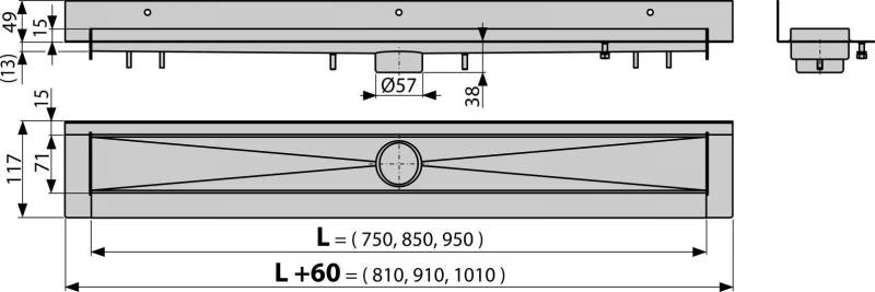 Technische Strichzeichnung eines rechteckigen Balkens oder Panels mit Bemaßungspfeilen und einer Mittellinie, die eine Gesamtlänge von 1500 mm zeigt.