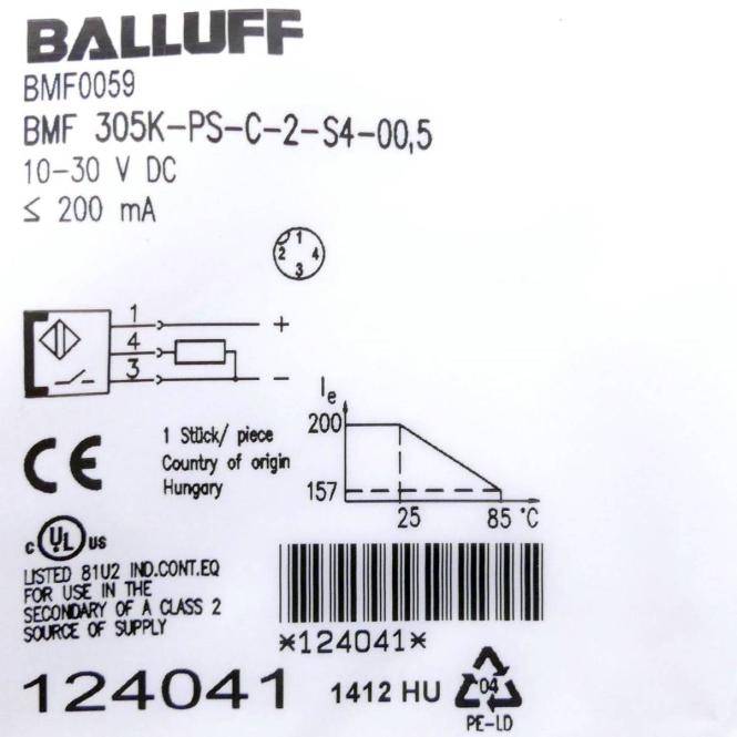 Balluff Sensoretikett mit Modell BMF0059/BMF 305K-PS-C-2-S4-00,5, 10–30 V DC, 